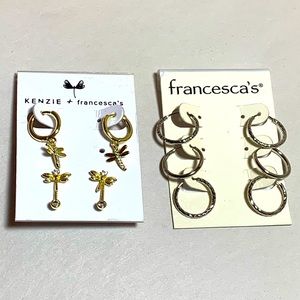 Francesca’s Multiple Earring Sets Dragonfly and Hoops New Silver Gold